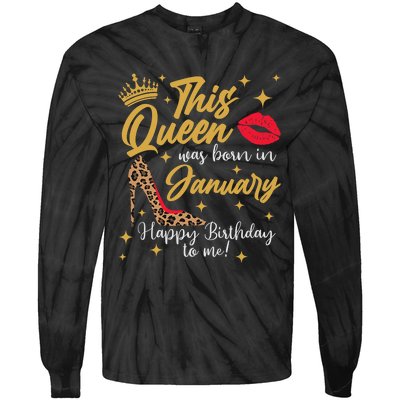 Capricorn Girls Black Queen Best January Birthday Gift Tie-Dye Long Sleeve Shirt