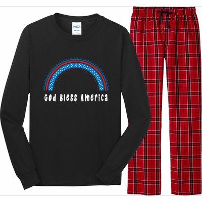 Cute God Bless America Patriotic Red White Blue Rainbow Gift Long Sleeve Pajama Set