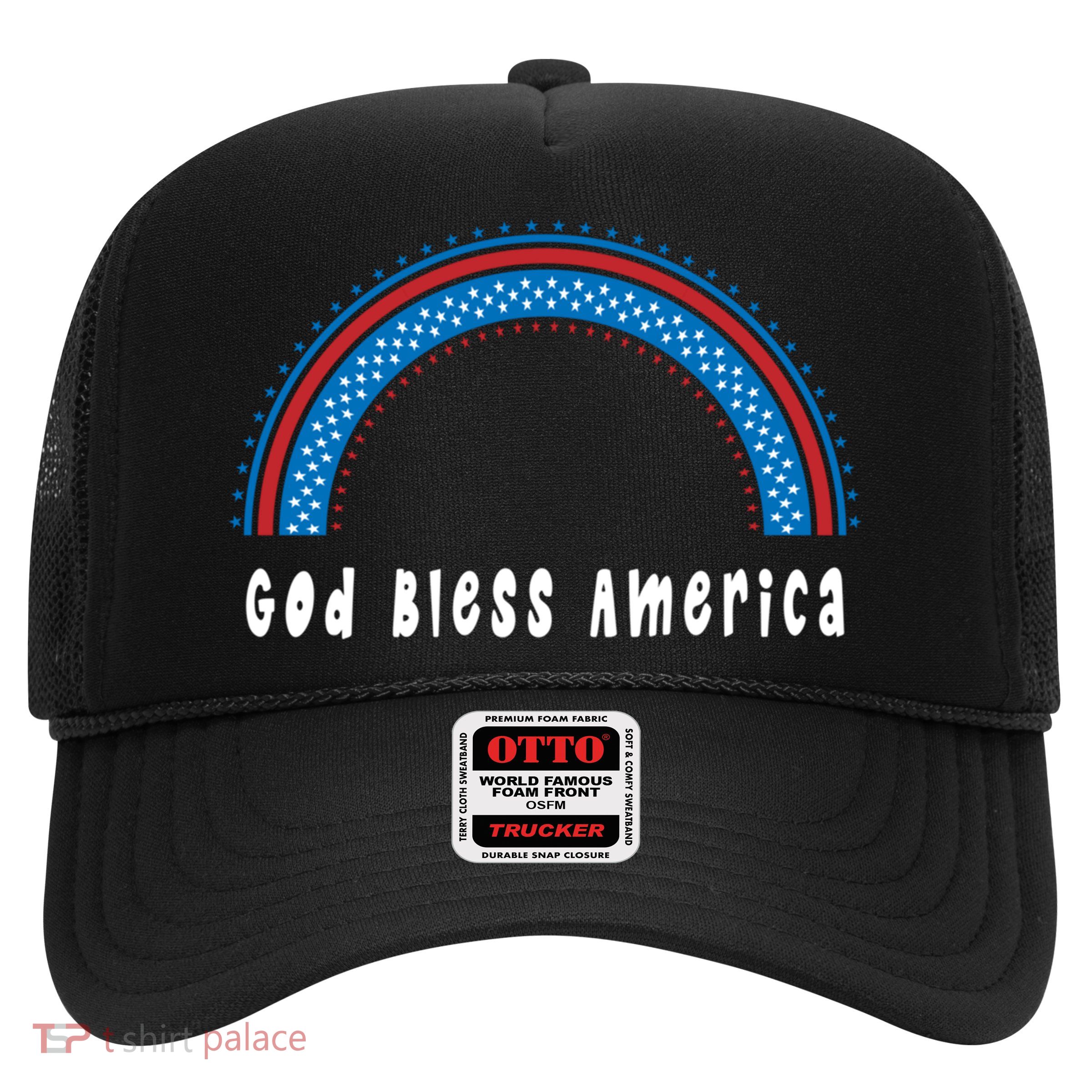 Cute God Bless America Patriotic Red White Blue Rainbow Gift Trucker Hat