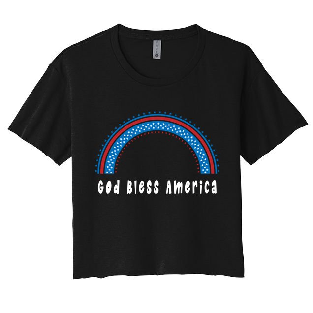 Cute God Bless America Patriotic Red White Blue Rainbow Gift Crop Top