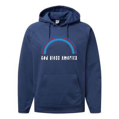 Cute God Bless America Patriotic Red White Blue Rainbow Gift Performance Fleece Hoodie