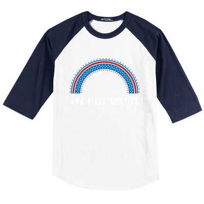 Cute God Bless America Patriotic Red White Blue Rainbow Gift Baseball Sleeve Shirt