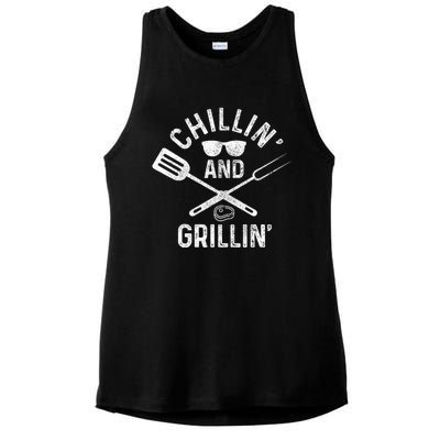 Chilling & Grilling BBQ Grill Chef Funny Barbecue Ladies PosiCharge Tri-Blend Wicking Tank