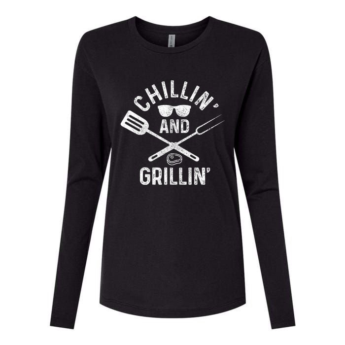 Chilling & Grilling BBQ Grill Chef Funny Barbecue Womens Cotton Relaxed Long Sleeve T-Shirt