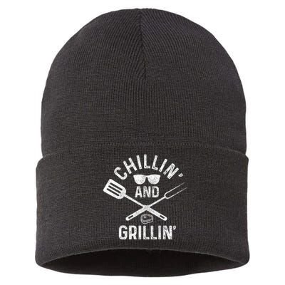 Chilling & Grilling BBQ Grill Chef Funny Barbecue Sustainable Knit Beanie