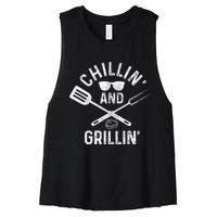 Chilling & Grilling BBQ Grill Chef Funny Barbecue Women's Racerback Cropped Tank