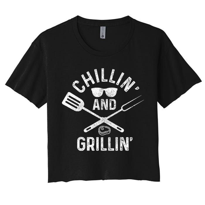 Chilling & Grilling BBQ Grill Chef Funny Barbecue Women's Crop Top Tee