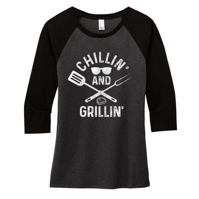 Chilling & Grilling BBQ Grill Chef Funny Barbecue Women's Tri-Blend 3/4-Sleeve Raglan Shirt