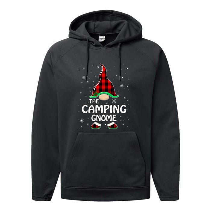 Camping Gnome Buffalo Plaid Matching Family Christmas Gift Performance Fleece Hoodie