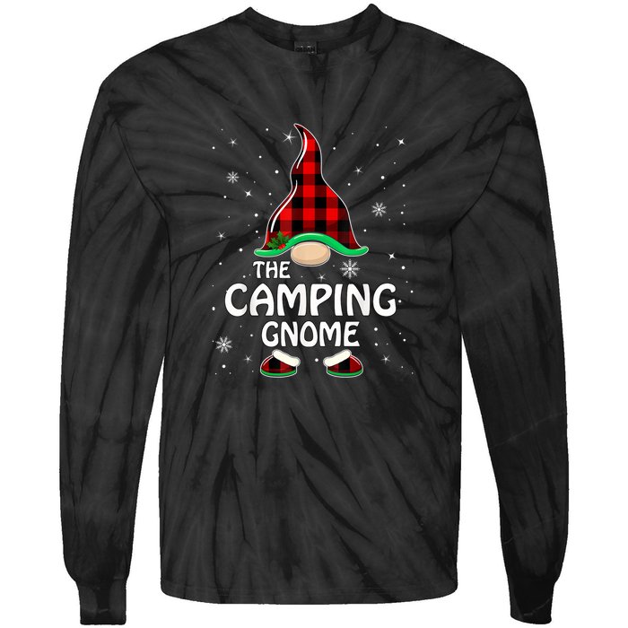 Camping Gnome Buffalo Plaid Matching Family Christmas Gift Tie-Dye Long Sleeve Shirt