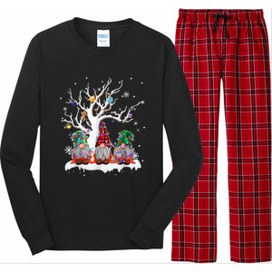 Cute Gnome Buffalo Plaid Christmas Tree Light Ugly Santa Hat Long Sleeve Pajama Set