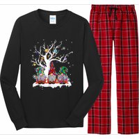 Cute Gnome Buffalo Plaid Christmas Tree Light Ugly Santa Hat Long Sleeve Pajama Set