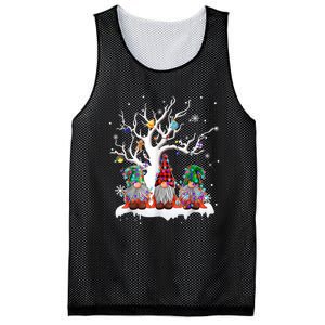 Cute Gnome Buffalo Plaid Christmas Tree Light Ugly Santa Hat Mesh Reversible Basketball Jersey Tank