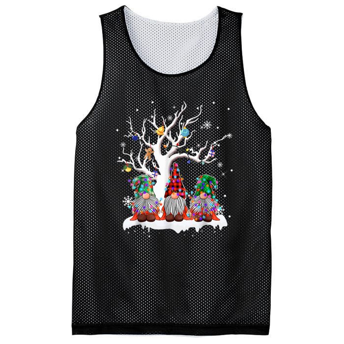 Cute Gnome Buffalo Plaid Christmas Tree Light Ugly Santa Hat Mesh Reversible Basketball Jersey Tank