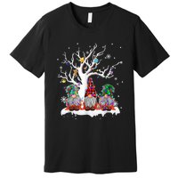 Cute Gnome Buffalo Plaid Christmas Tree Light Ugly Santa Hat Premium T-Shirt