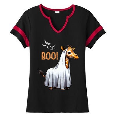 Cute Giraffe Boo Halloween Costume Zoo Lover Ladies Halftime Notch Neck Tee