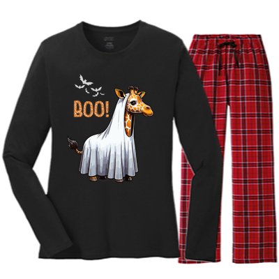 Cute Giraffe Boo Halloween Costume Zoo Lover Women's Long Sleeve Flannel Pajama Set 