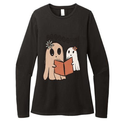 Cute Ghost Book Worm Nerd Boooks Halloween Party Costume Gift Womens CVC Long Sleeve Shirt