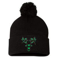 Classic Green Black Christmas Pom Pom 12in Knit Beanie