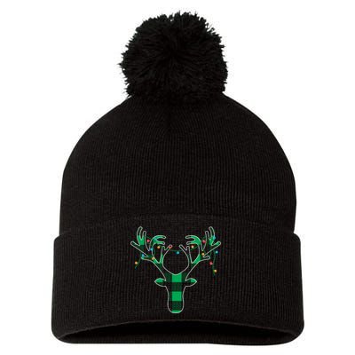 Classic Green Black Christmas Pom Pom 12in Knit Beanie