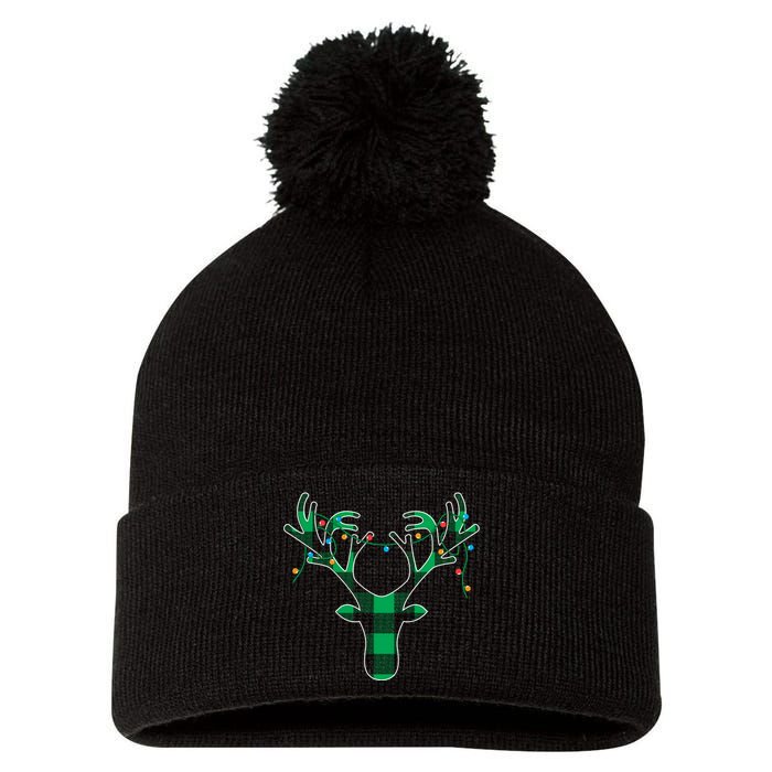 Classic Green Black Christmas Pom Pom 12in Knit Beanie