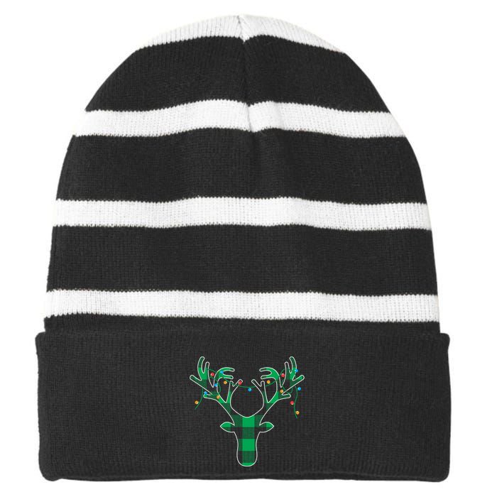 Classic Green Black Christmas Striped Beanie with Solid Band