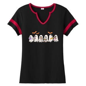 Cute Ghost Book Reading Halloween Ladies Halftime Notch Neck Tee