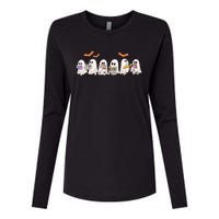 Cute Ghost Book Reading Halloween Womens Cotton Relaxed Long Sleeve T-Shirt