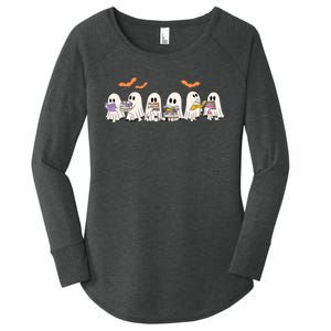 Cute Ghost Book Reading Halloween Women's Perfect Tri Tunic Long Sleeve Shirt