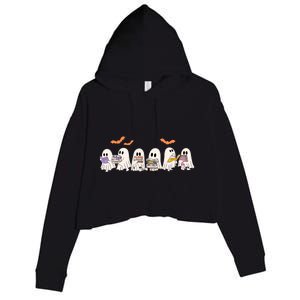 Cute Ghost Book Reading Halloween Crop Fleece Hoodie