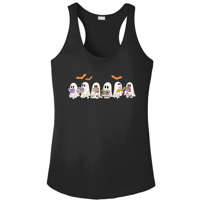 Cute Ghost Book Reading Halloween Ladies PosiCharge Competitor Racerback Tank