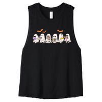 Cute Ghost Book Reading Halloween Women's Racerback Cropped Tank