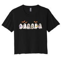 Cute Ghost Book Reading Halloween Women's Crop Top Tee