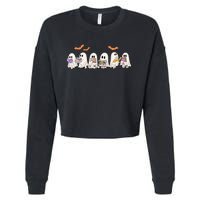 Cute Ghost Book Reading Halloween Cropped Pullover Crew