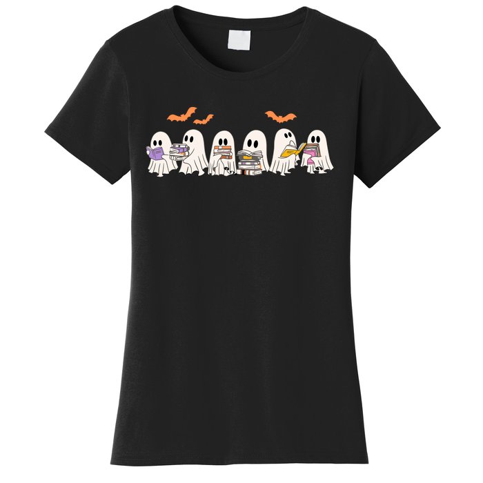 Cute Ghost Book Reading Halloween Women's T-Shirt