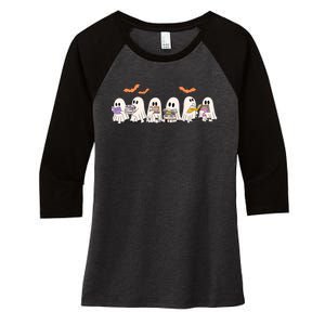 Cute Ghost Book Reading Halloween Women's Tri-Blend 3/4-Sleeve Raglan Shirt