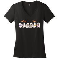 Cute Ghost Book Reading Halloween Women's V-Neck T-Shirt