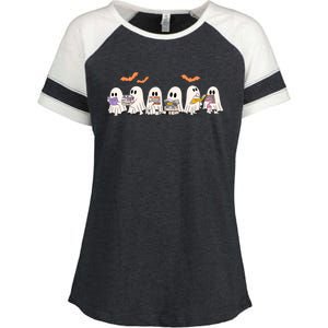 Cute Ghost Book Reading Halloween Enza Ladies Jersey Colorblock Tee