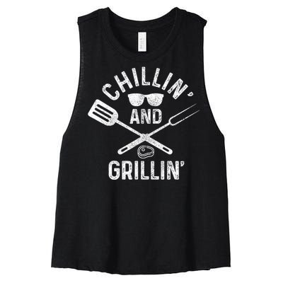 Chilling & Grilling BBQ Grill Chef Funny Barbecue Women's Racerback Cropped Tank