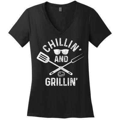 Chilling & Grilling BBQ Grill Chef Funny Barbecue Women's V-Neck T-Shirt