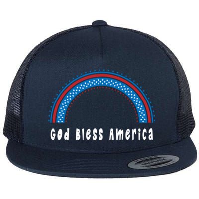 Cute God Bless America Patriotic Red White Blue Rainbow Gift Flat Bill Trucker Hat