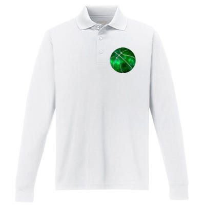 Clover Green Basketball Lover Performance Long Sleeve Polo