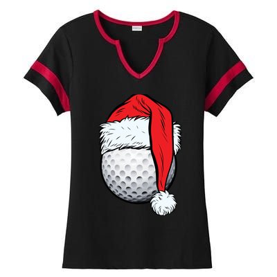 Christmas Golf Ball Santa Hat Funny Sport Xmas Ladies Halftime Notch Neck Tee