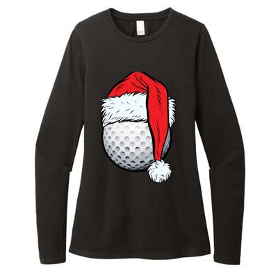 Christmas Golf Ball Santa Hat Funny Sport Xmas Womens CVC Long Sleeve Shirt