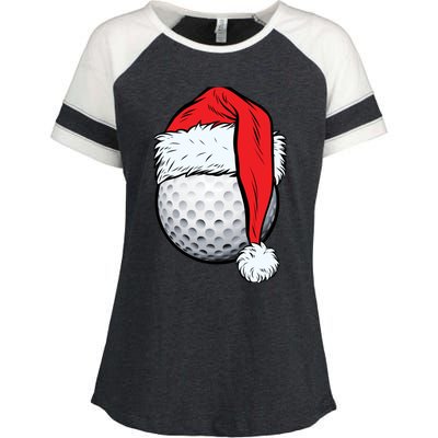 Christmas Golf Ball Santa Hat Funny Sport Xmas Enza Ladies Jersey Colorblock Tee