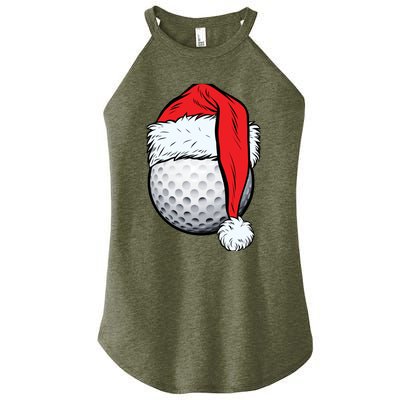 Christmas Golf Ball Santa Hat Funny Sport Xmas Women's Perfect Tri Rocker Tank