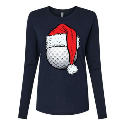 Christmas Golf Ball Santa Hat Funny Sport Xmas Womens Cotton Relaxed Long Sleeve T-Shirt