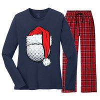 Christmas Golf Ball Santa Hat Funny Sport Xmas Women's Long Sleeve Flannel Pajama Set 