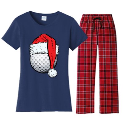 Christmas Golf Ball Santa Hat Funny Sport Xmas Women's Flannel Pajama Set