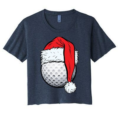 Christmas Golf Ball Santa Hat Funny Sport Xmas Women's Crop Top Tee